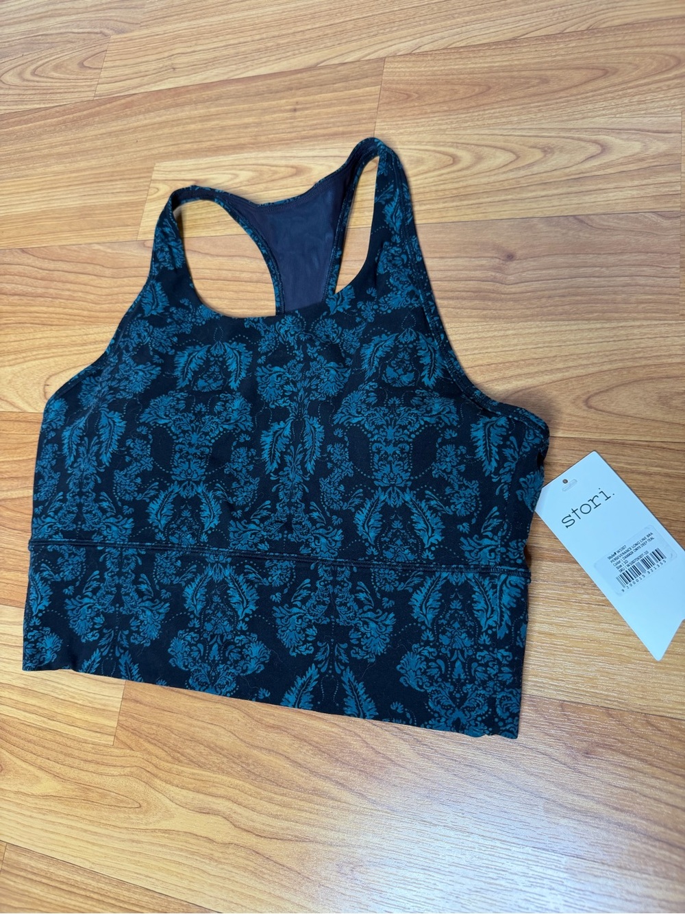 Stori Women's Black & Teal Patterned Racerback Bra/ Crop Top- New with Tags!
